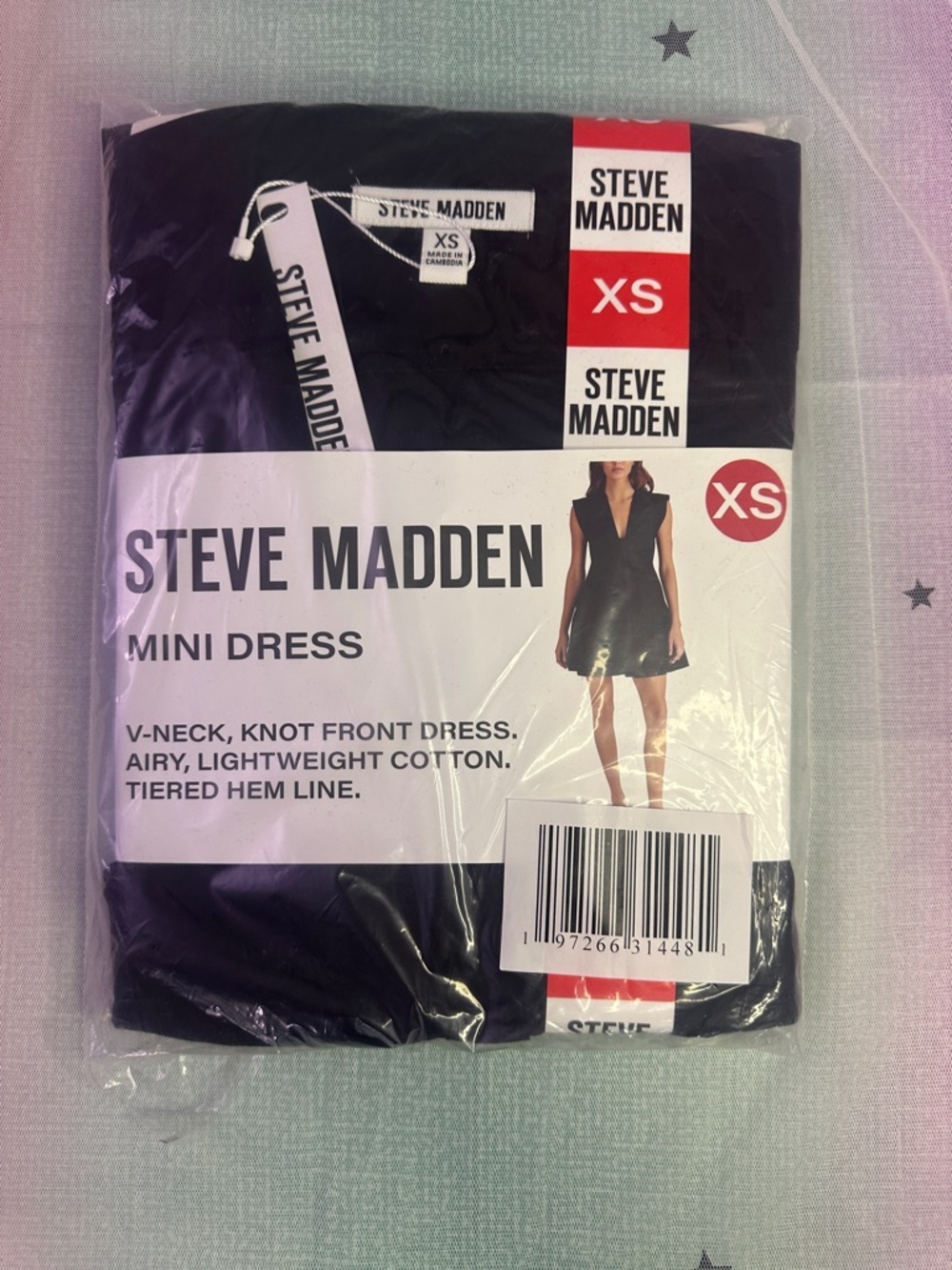 Steve Madden Black V-Neck Knot-Front Mini Dress